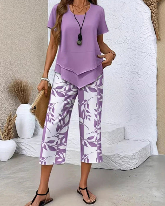 Zweiteiliges Set Bedruckte Cropped Hose Lässig
