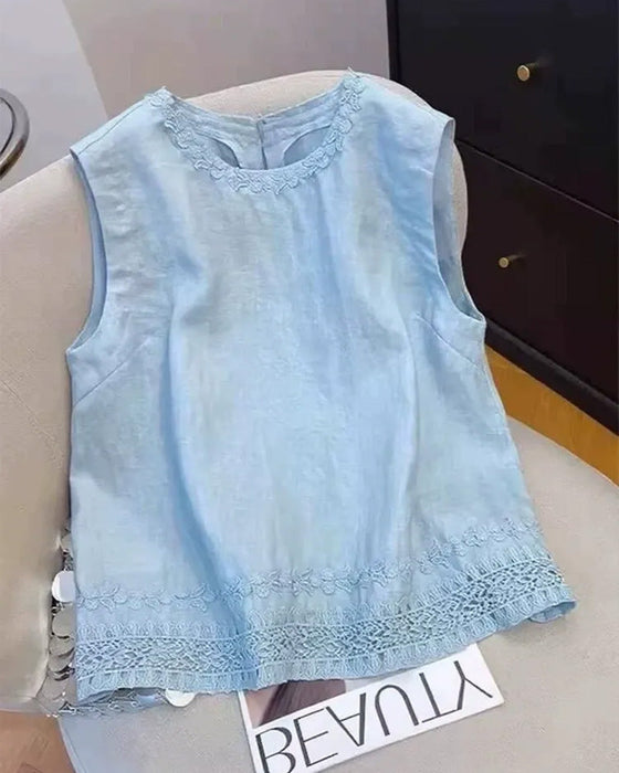 Tank Top Rundhals Bestickter Besatz