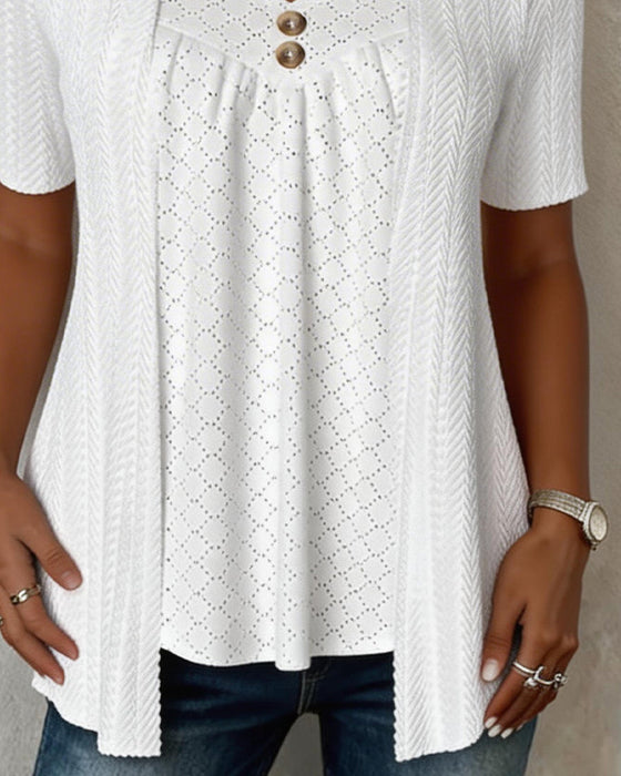 Bluse Fake Layered Quadratischer Ausschnitt Ausgeschnitten Patchwork
