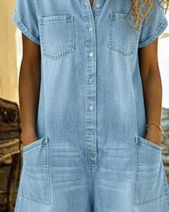Jumpsuits aus Denim mit kurzen Ärmeln