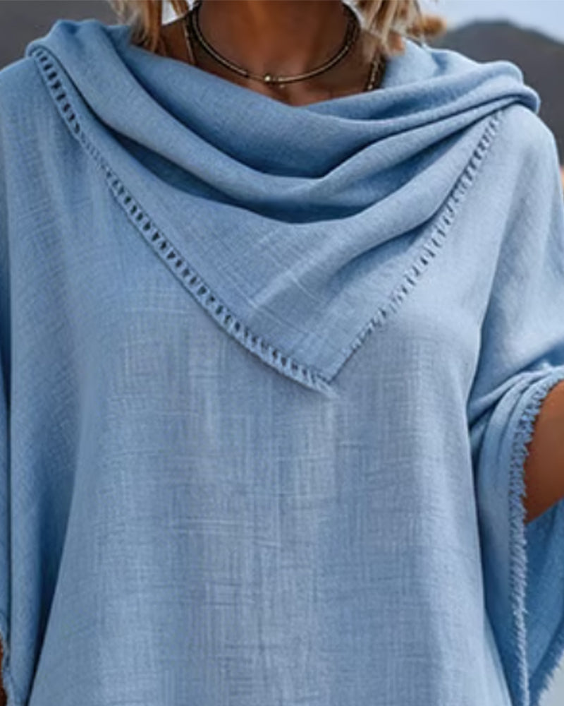 Kleid Kapuze Schal Quasten Einfarbig
