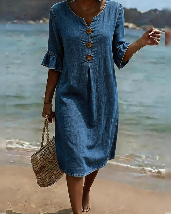 Kleid Lotos Blatt Ärmel Jeans