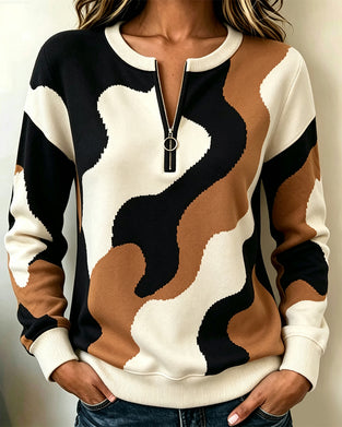 Sweatshirt Farbblock Reißverschluss Lässig