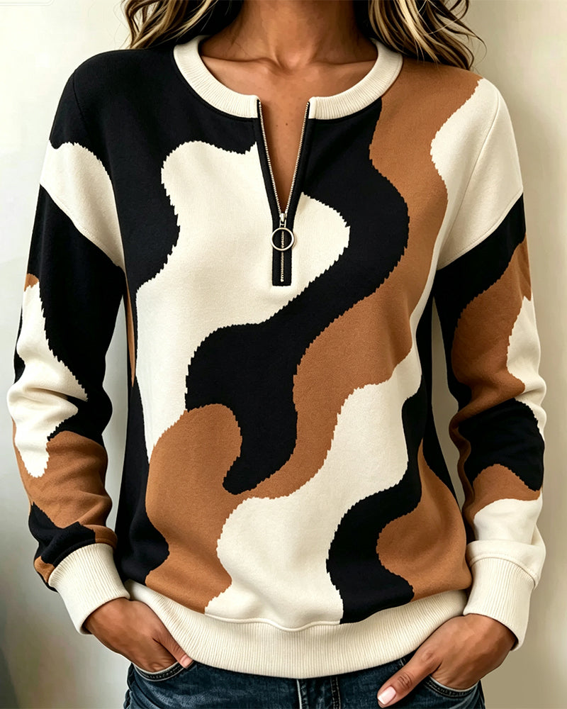 Sweatshirt Farbblock Reißverschluss Lässig