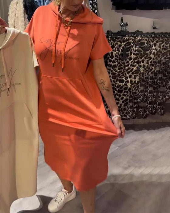 Kleid Mit Kapuze Casual Kordelzug