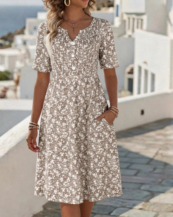 Kleid V-Ausschnitt Kurzarm floral