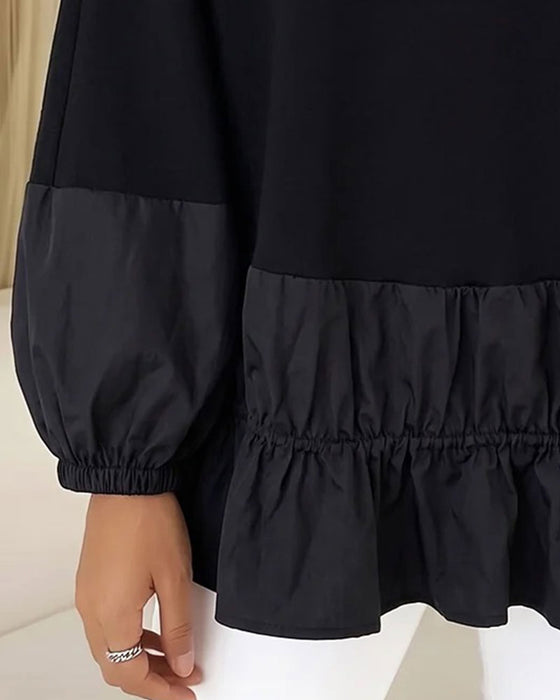 Sweatshirt Rundhals Rüsche Langarm