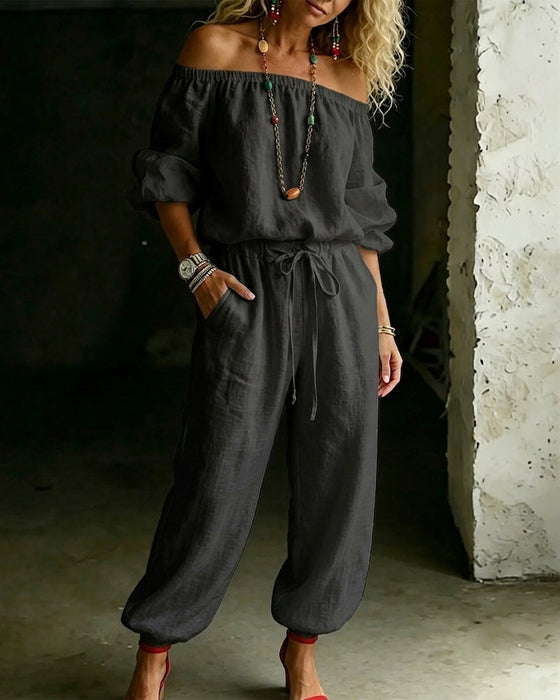 Jumpsuit Off-Shoulder Bindegürtel Tailliert