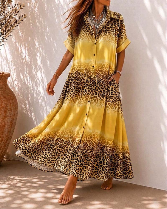 Kleid Kragen Leopard Druck Gradient Hemd