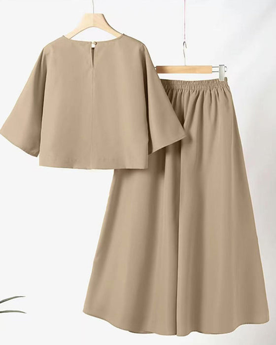 Set Solid Dreiviertel Ärmel Lange Hose Zweiteilig