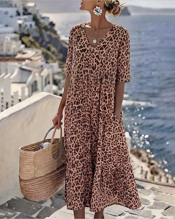 Kleid Leopard V-Ausschnitt Locker
