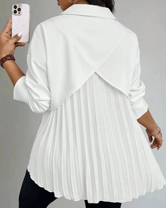 Bluse Revers Langarm Plissee