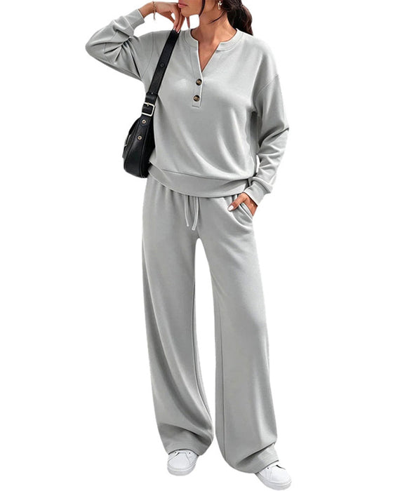 Set Langarm Oberteil Weites Bein Hose