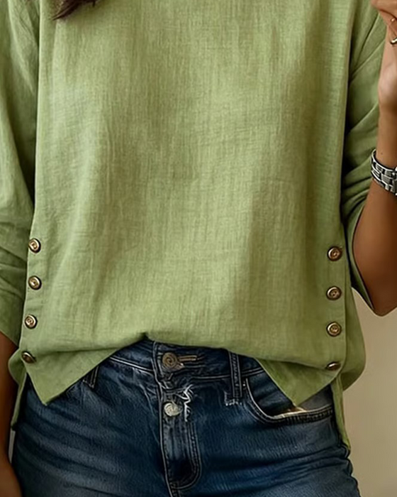 Top Casual Rundhals Knopfdesign