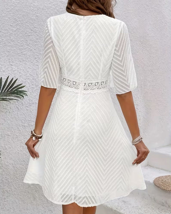 Kleid V-Ausschnitt Spitze Patchwork Ausschnitt