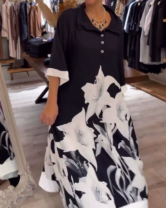 Kleid Revers bedruckt oversized Maxi