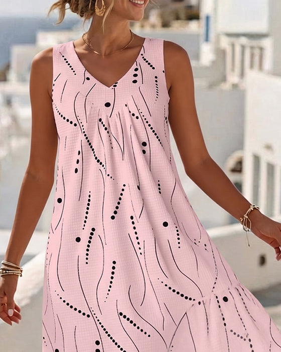 Kleid Ärmellos V Ausschnitt A-Linie Patchwork