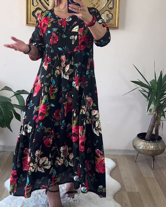 Kleid Locker Oversized Rundhals Bedruckt