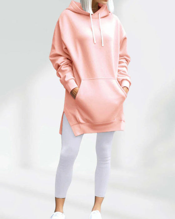 Hoodie Einfarbig Loose Fit Kordelzug