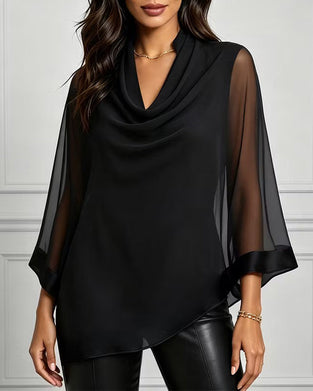 Bluse Cowl Neck Unregelmäßig Uni Sheer