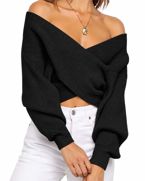 Pullover Kreuz Off-Shoulder Kurz