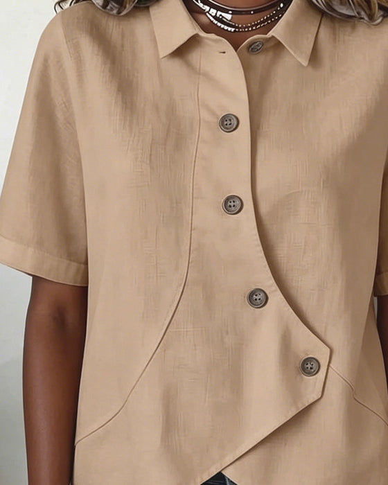 Hemd Asymmetrische Baumwollleinen Knopfleiste Button-Down