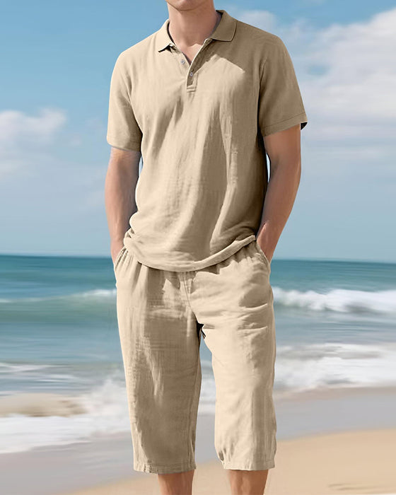 Lässiges Herren-Set Aus Poloshirt Und Verkürzten Hosen
