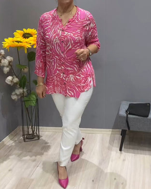 Langärmeliges bedrucktes Shirt mit Knöpfen