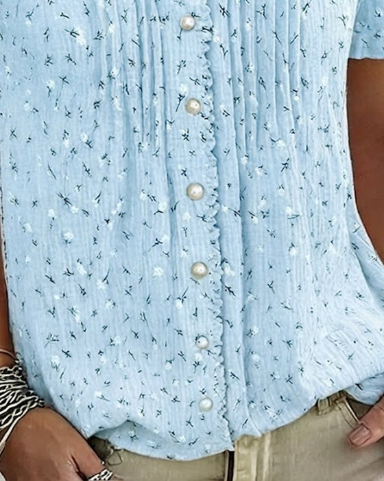 Bluse Puffärmel Blumenprint Kurzarm