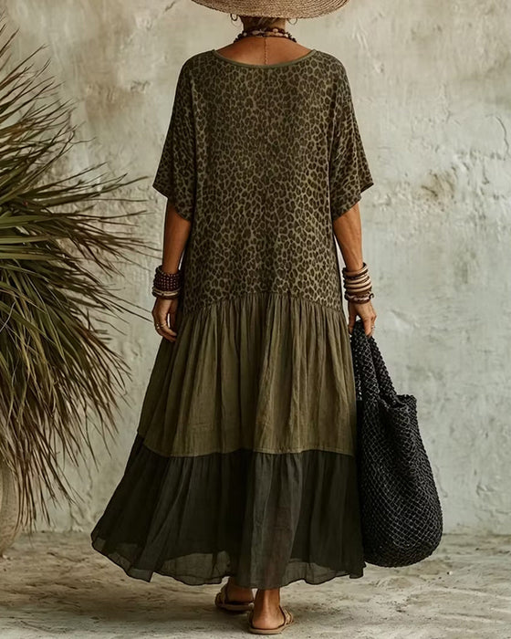Kleid Lässig Leopardenmuster Maxi