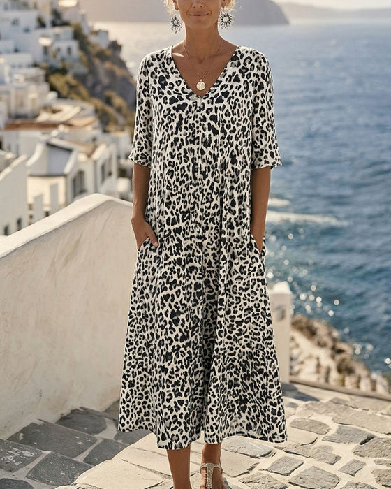 Kleid Leopard V-Ausschnitt Locker