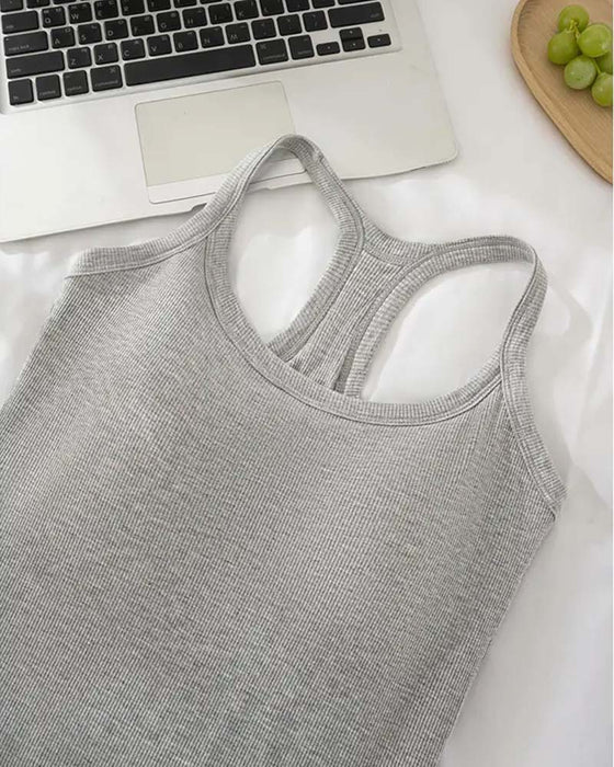 Tanktop Eingebauter Bh Gerippt Einfarbig