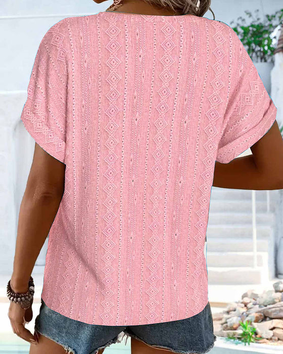 T-Shirt V-Ausschnitt Einfarbig Lässig Kurzarm