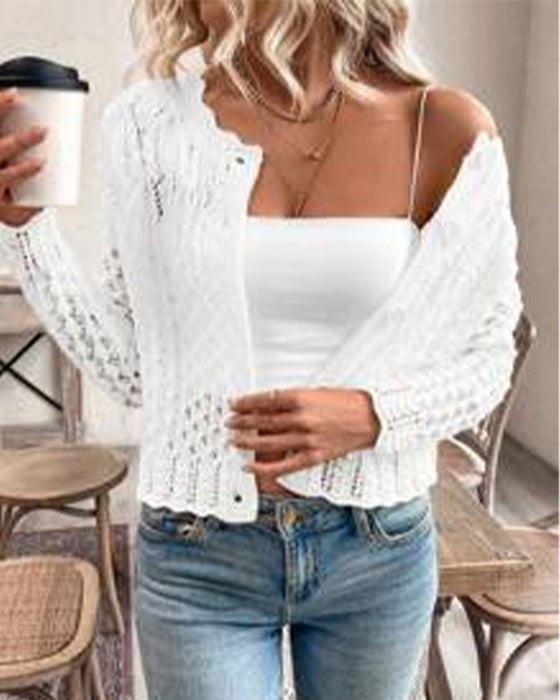 Strickjacke Lässig Rundhalsausschnitt Mit Knöpfen