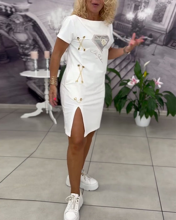 Kleid Bedruckt Enganliegend Schlitz