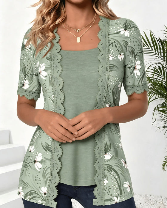 T-Shirt Falsch Layer Welle Rüsche Druck