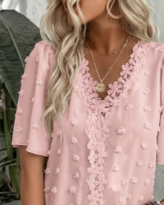 Bluse Zusammengefügt Jacquard Rüschenärmel