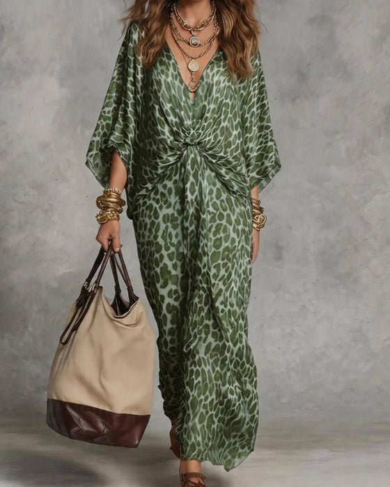 Kleid Trendy Leopard Fledermausärmel