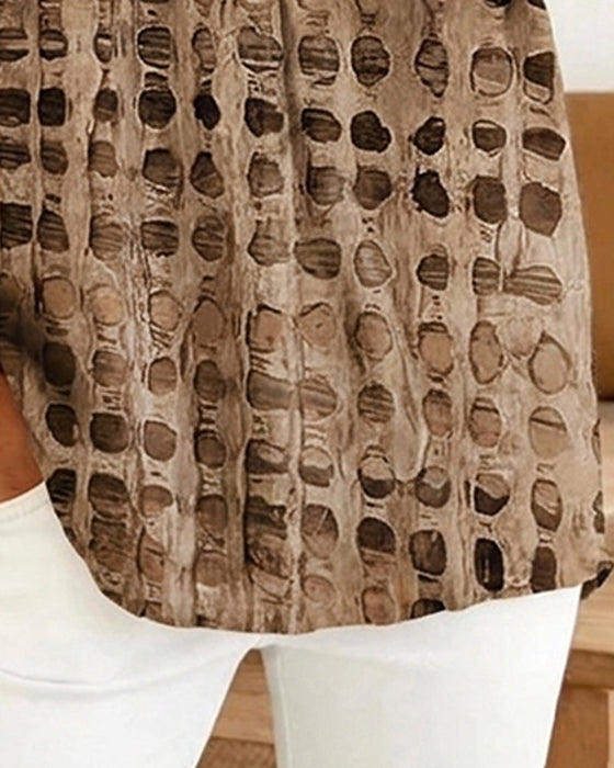 Bluse Tupfenprint Knopf Halbe Knopfleiste