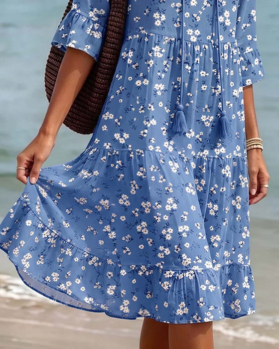 Kleid Blumig V-Ausschnitt Spaghettiträger