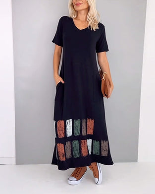 Kleid V-Ausschnitt Bedruckt Schlitz Lässig Kurzarm