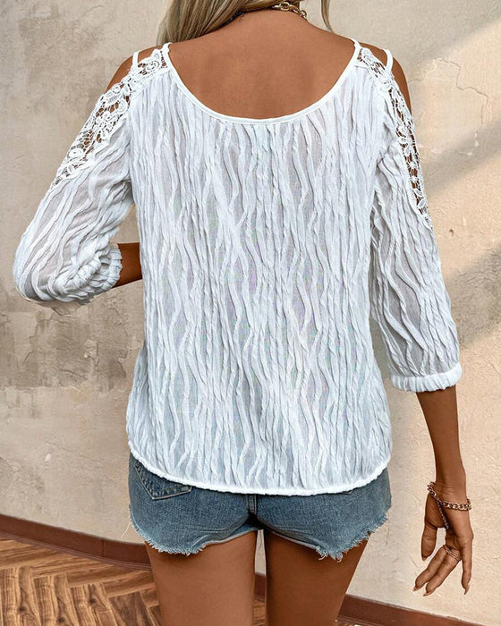 Bluse Spitze Off-Shoulder Gerafft Strukturiert