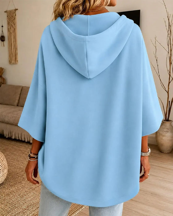 Sweatshirt Mit Kordelzug Und Dreiviertelärmeln Mit Kapuze