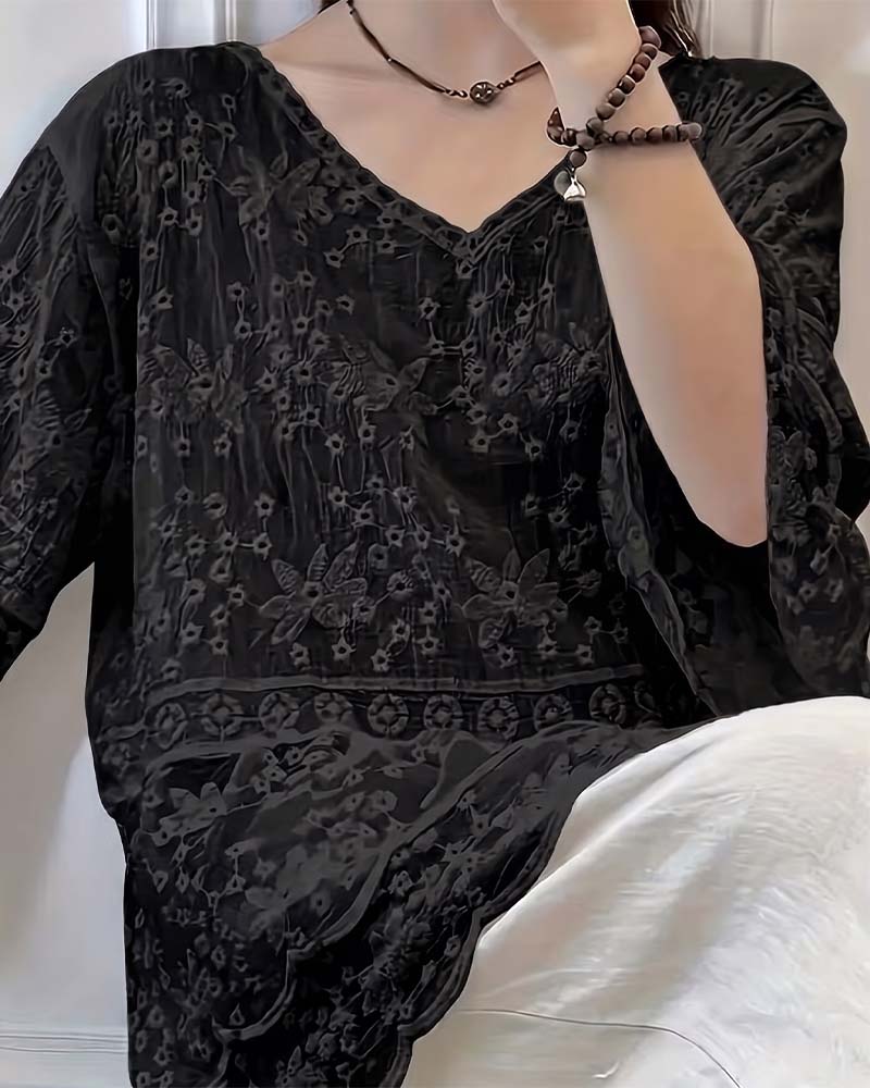 Bluse Kurzarm Spitze Besatz