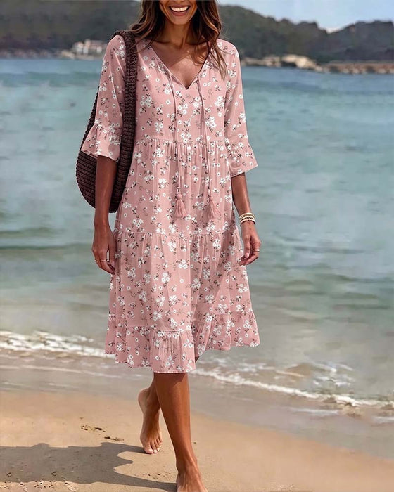 Kleid Blumig V-Ausschnitt Spaghettiträger
