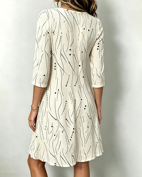 Kleid Lässig Knopf Halbarm