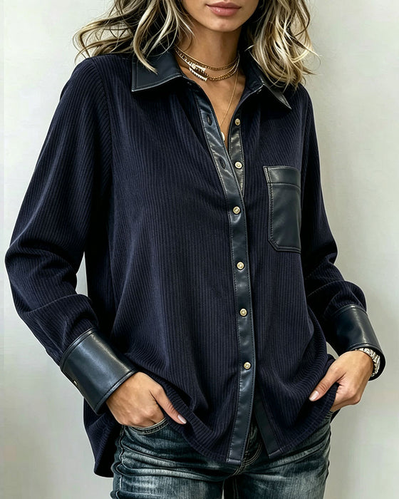 Hemd Kord PU Patchwork Revers