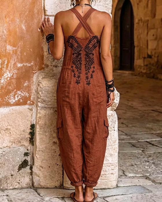 Lässiger Bedruckter Overall Mit Taschen