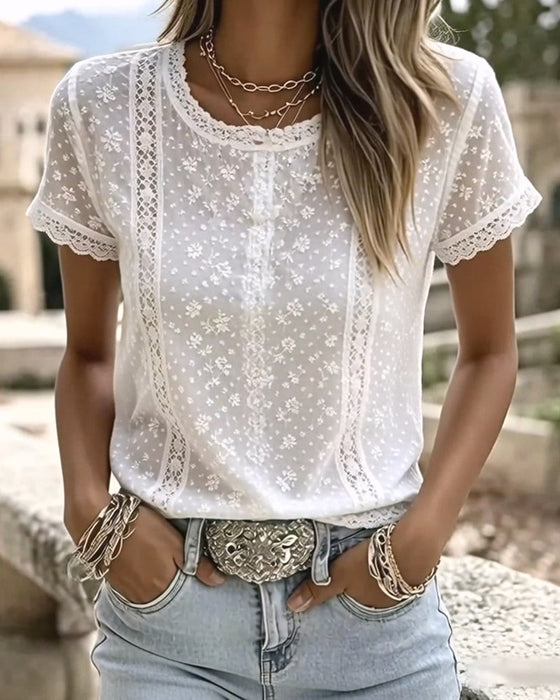 Bluse Spitze Hollow Out Kurzarm