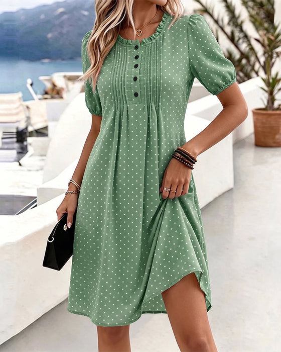 Kleid Rundhals Polka Dot Rüsche